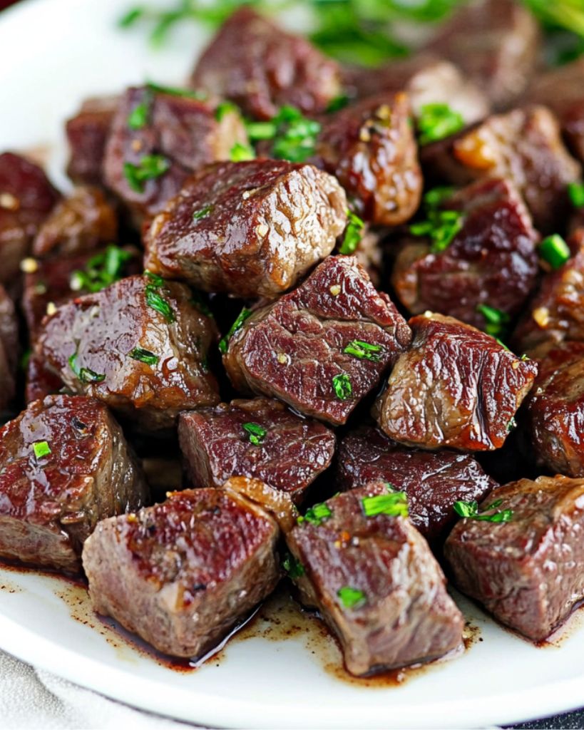 Garlic Butter Steak Bites 3 Showcase a cheesy casserole with elbow macaroni layered with seasoned ground beef creamy melted cheese and a crispy breadcrumb 29