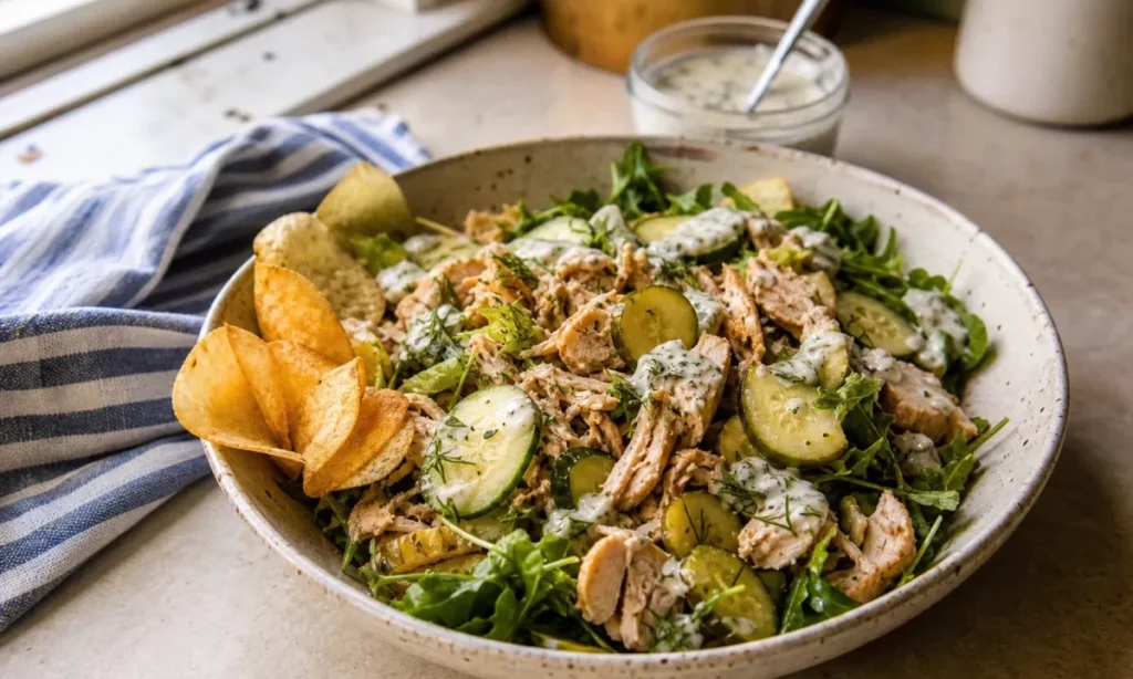 This Dill Pickle Salt and Vinegar Chicken Salad Tastes Like a Restaurant Dinner 1 Dill Pickle Salt and Vinegar Chicken Salad