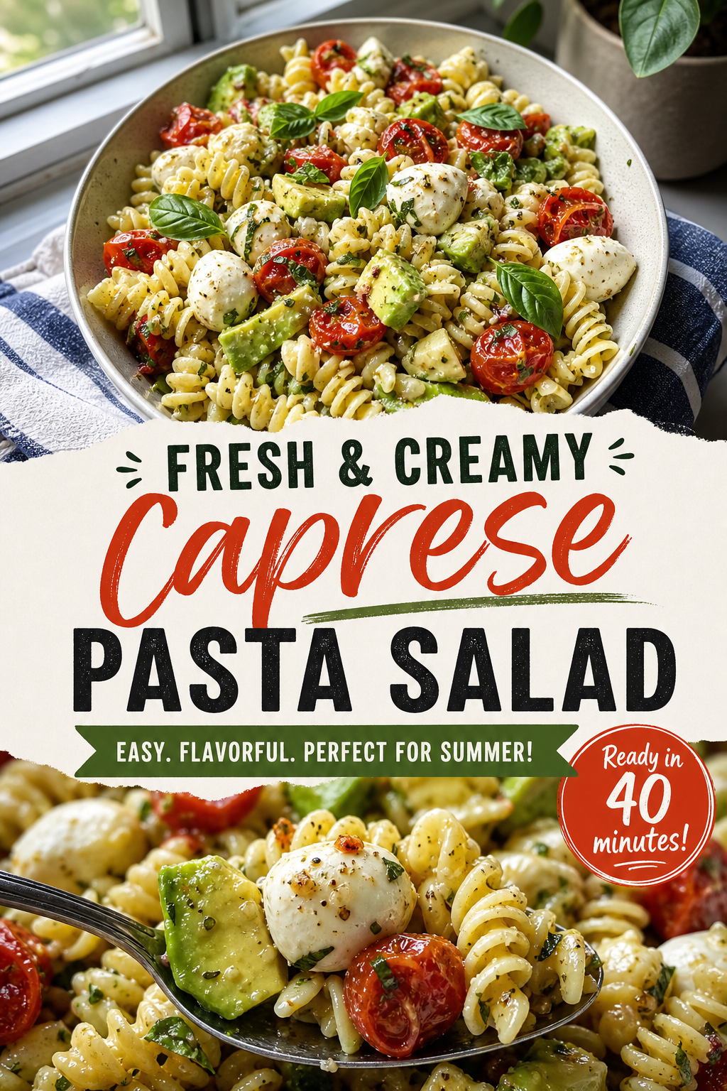 This Caprese Pasta Salad Tastes Like a Restaurant Dinner — Pinterest pin