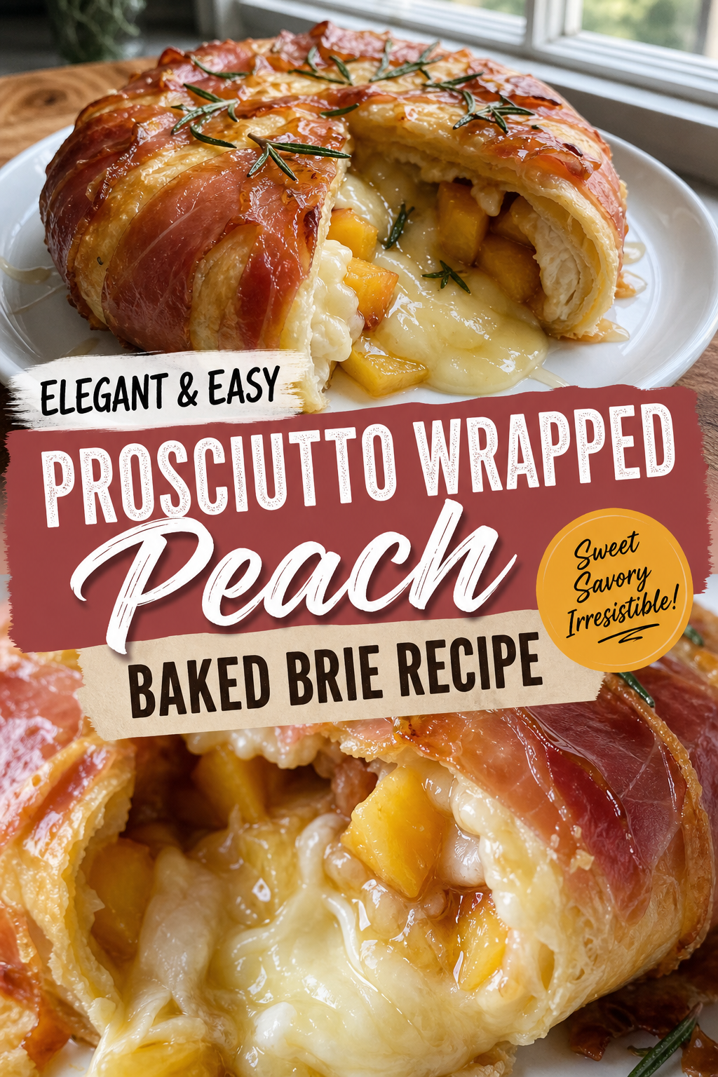 This Prosciutto Wrapped Peach Baked Brie in Pastry Looks Fancier Than It Actually Is — Pinterest pin