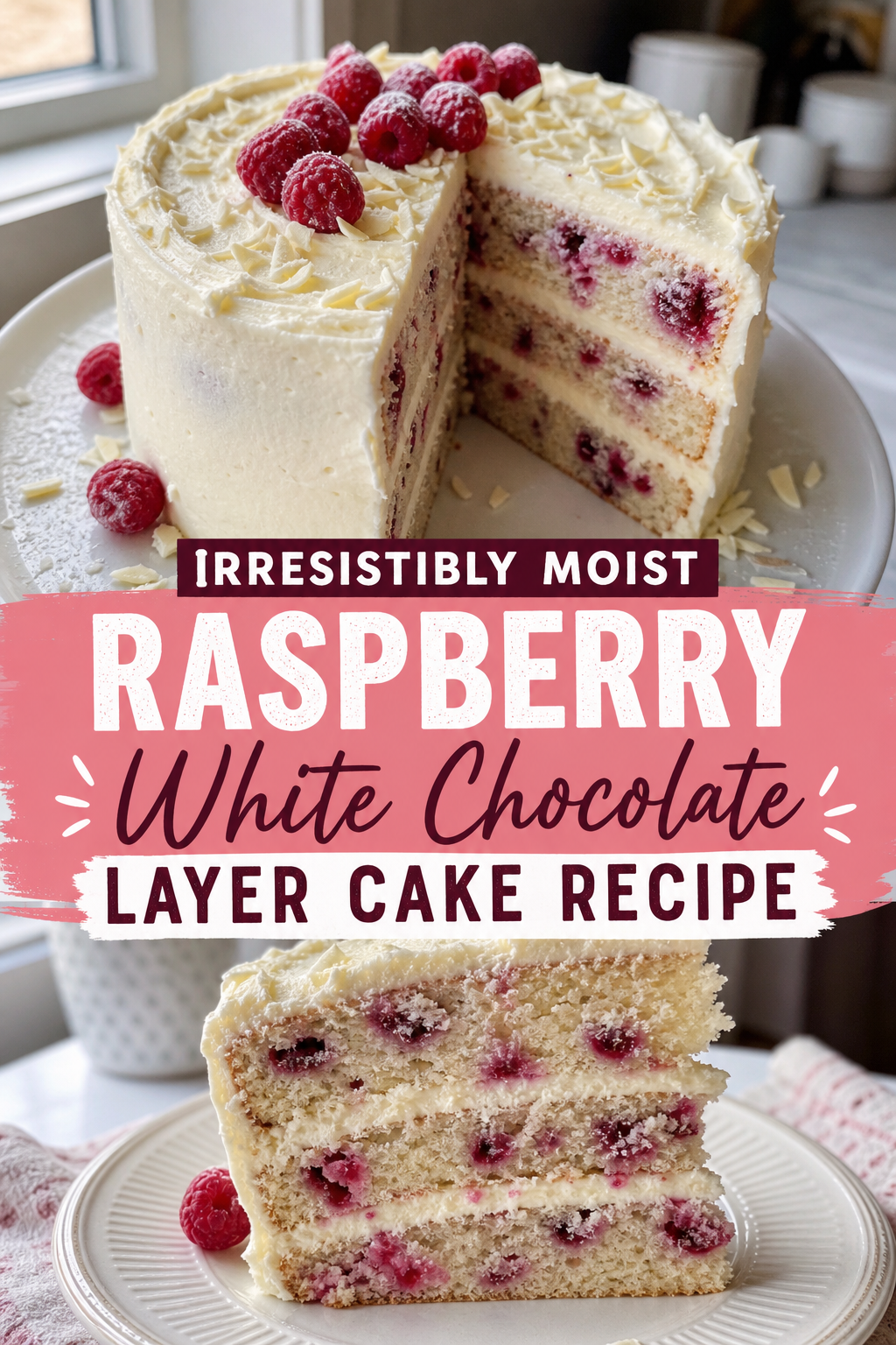 This Smashed Raspberry White Chocolate Layer Cake Tastes Like a Bakery Dessert — Pinterest pin