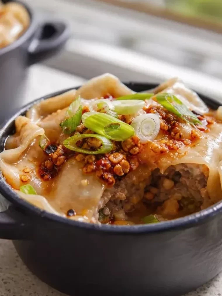 This Viral Dumpling Lasagna Tastes Like Restaurant Takeout 2 Viral Dumpling Lasagna served on a plate and ready to eat