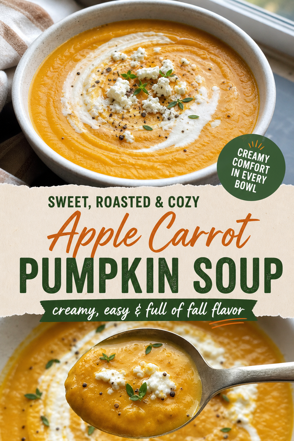 This Apple, Carrot, Pumpkin Soup Tastes Like Autumn in a Bowl — Pinterest pin