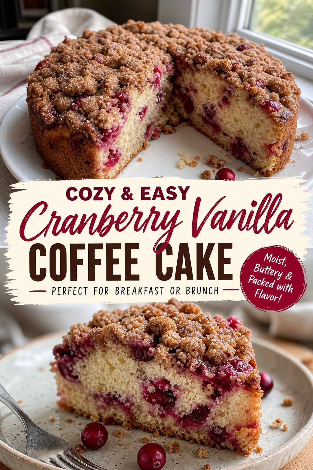 This Cranberry Vanilla Coffee Cake Stays Moist for Days — Pinterest pin