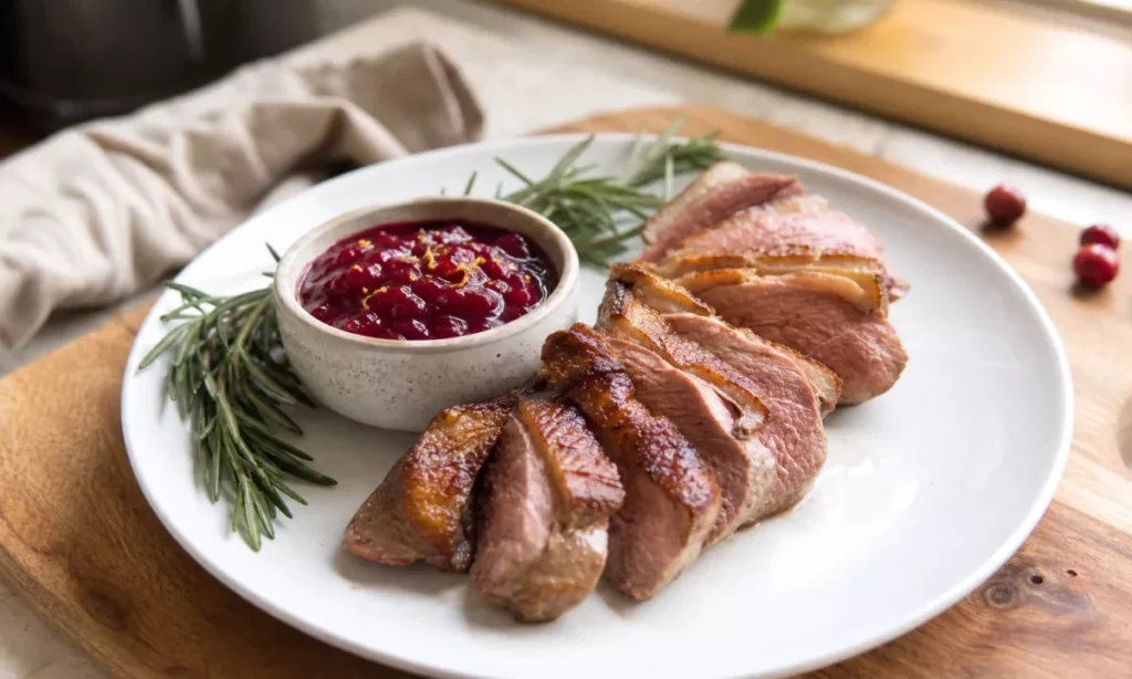 This Seared Duck Breast with Cranberry Rosemary Sauce Tastes Like Restaurant Dinner 1 Seared Duck Breast with Cranberry Rosemary Sauce