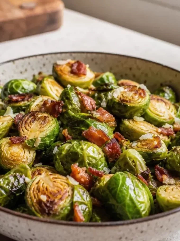 This Air Fryer Brussels Sprouts Recipe Tastes Like a Restaurant Dinner 2 Air Fryer Brussels Sprouts Recipe served on a plate and ready to eat