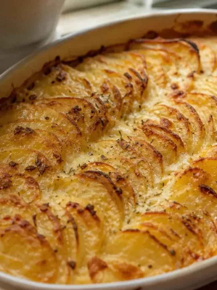 This Cheesy Potato Gratin Tastes Like You Spent Hours in the Kitchen 2 Cheesy Potato Gratin served on a plate and ready to eat