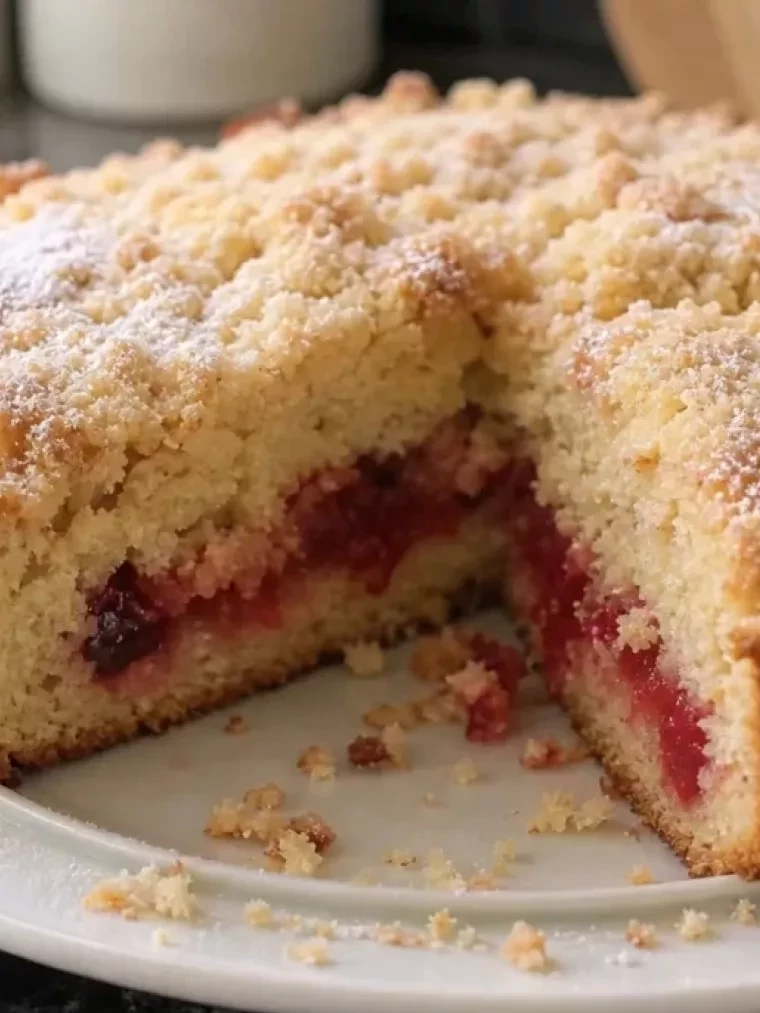 This Cranberry Vanilla Coffee Cake Stays Moist for Days 2 Cranberry Vanilla Coffee Cake served on a plate and ready to eat