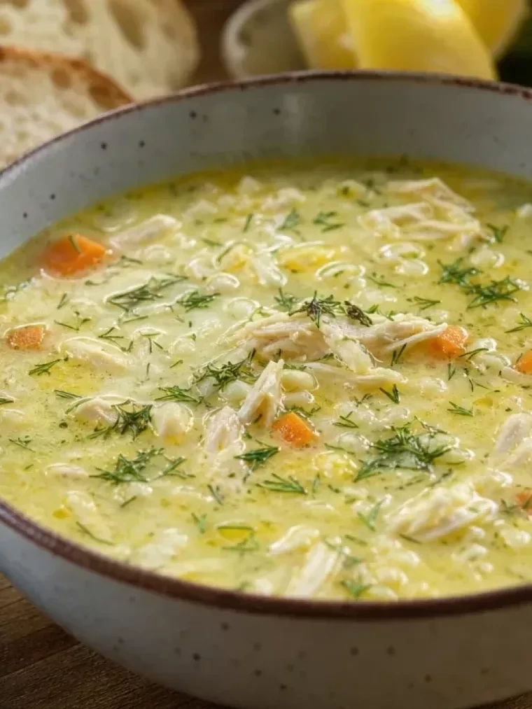 This Simple Avgolemono Soup Tastes Like You Spent Hours Cooking 2 Avgolemono — Greek Lemon Chicken Soup served on a plate and ready to eat