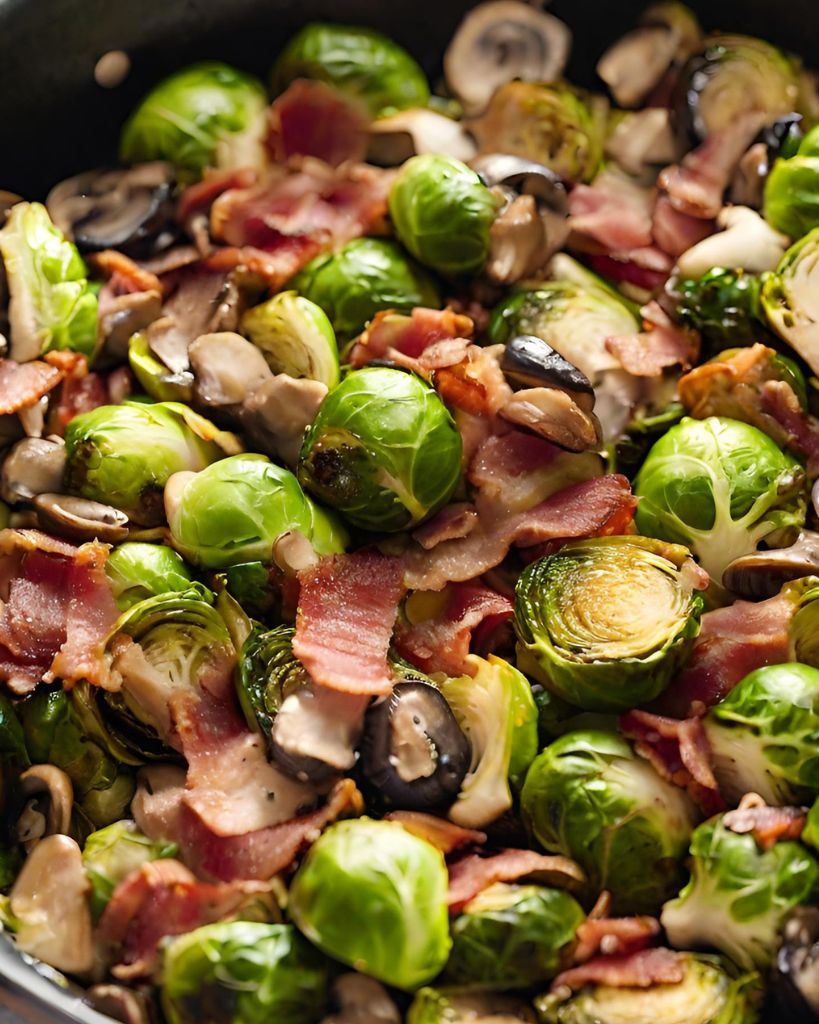  Roasted Brussels Sprouts with Bacon and Mushrooms