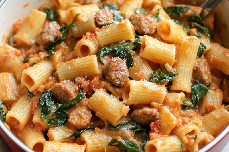 Creamy Tomato Spinach Pasta with Sausage