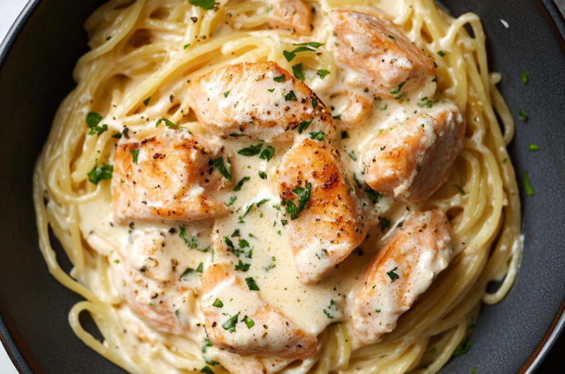 Salmon Pasta with Creamy Garlic Sauce