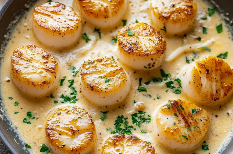 Creamy Lemon Garlic Pan-Seared Scallops