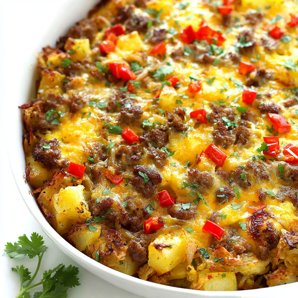 Easy Breakfast Casserole with Sausage, Hash Browns, and Eggs