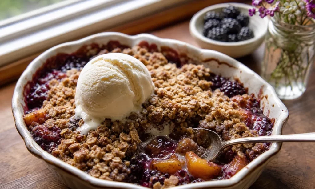 Cinnamon Maple Brown Butter Blackberry Peach Crisp