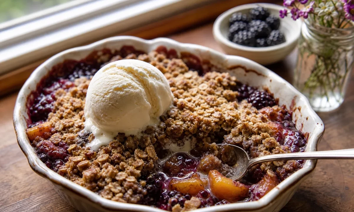 Cinnamon Maple Brown Butter Blackberry Peach Crisp