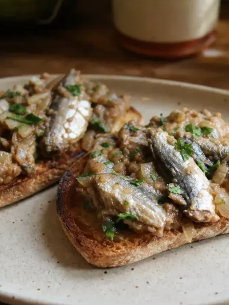 Sherried Sardine Toast served on a plate and ready to eat