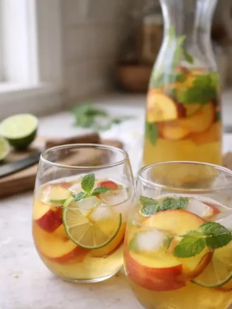 Peach Sangria Recipe served on a plate and ready to eat