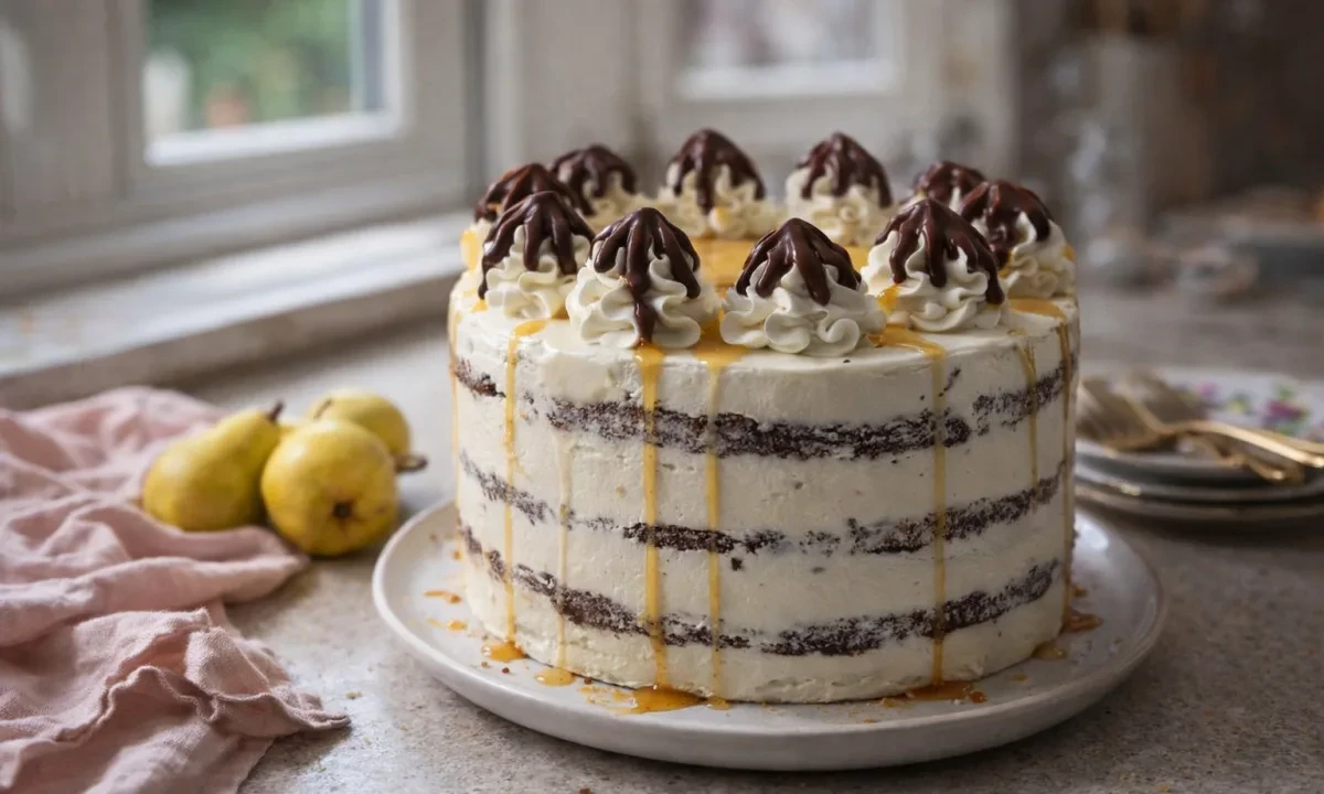 Chocolate Pear Cake with Brandy Buttercream