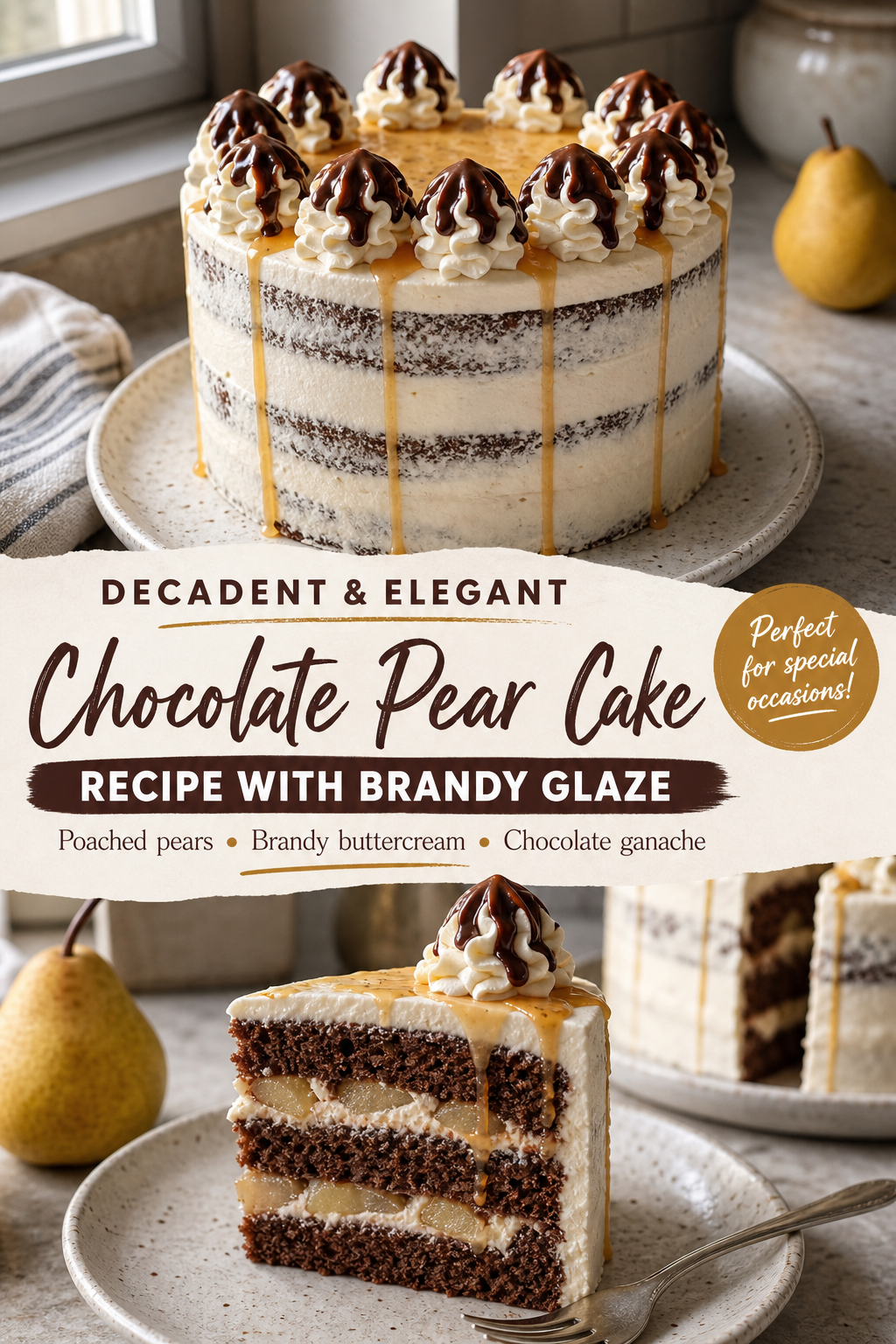 Chocolate Pear Cake with Brandy Buttercream — Pinterest pin